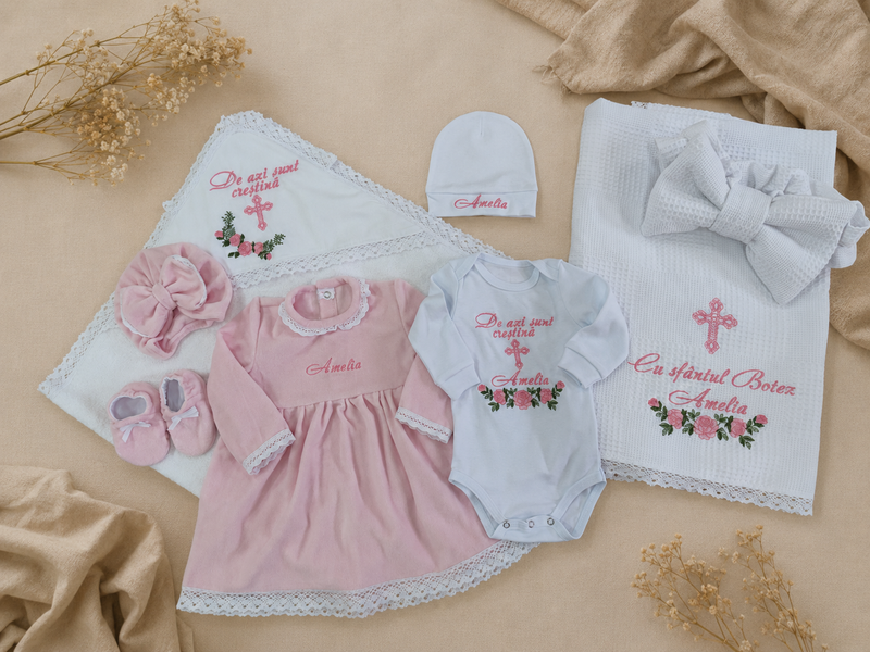 Set pentru botez Pampy pentru fetiță &ndash; 7 piese personalizate 50-56 cm (0-1 luni) 76152634 foto