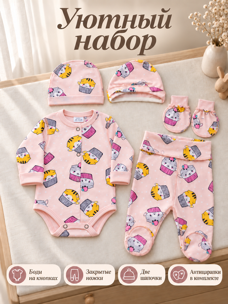 Set pentru externare din Velur Roz Pudra+Cats Keks 56-62 cm (1-3 luni) 40196993 foto