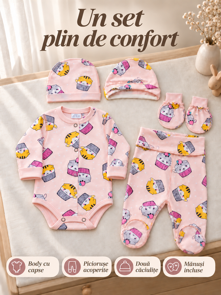 Set pentru externare din Velur Roz Pudra+Cats Keks 56-62 cm (1-3 luni) 40196993 foto