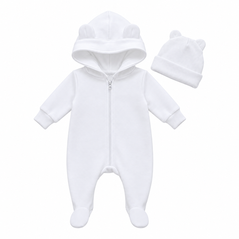Комбинезон Pampy из футера с начесом + шапочка двухслойная White 56-62 см (1-3месяцев) 6529085 фото