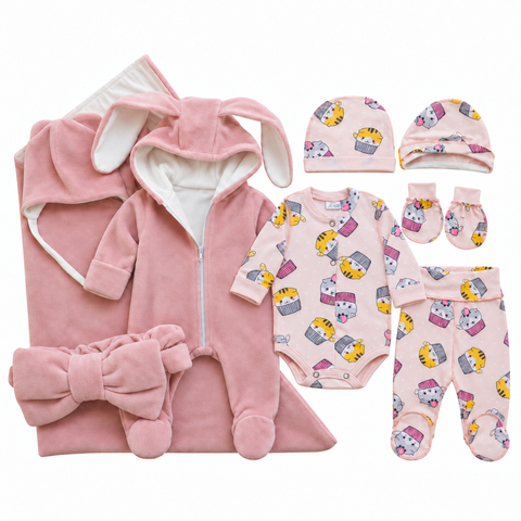 Set pentru externare din Velur Roz Pudra+Cats Keks 56-62 cm (1-3 luni) 40196993 foto