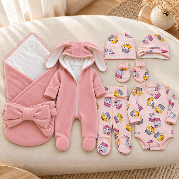 Set pentru externare din Velur Roz Pudra+Cats Keks 56-62 cm (1-3 luni) 40196993 foto