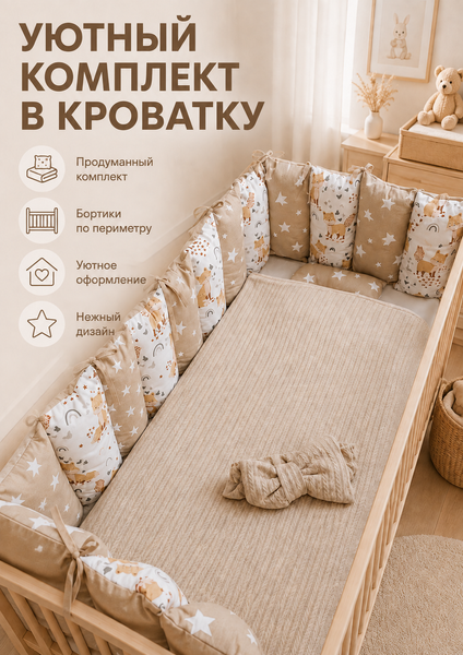 Borduri de protecție pentru pătuc Bej cu ursulet ID999MARKET_6837754 foto