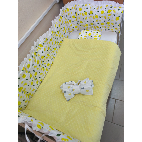 Borduri de protecție pentru pătuc Gardulet Subțire Lăm&acirc;ie cu volănașe+Plush Yellow 86916416 foto