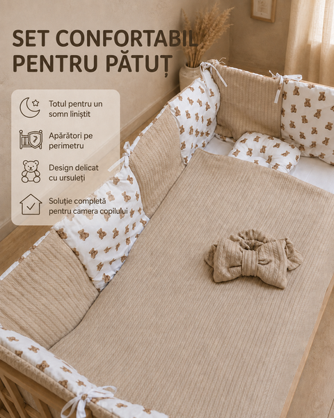 Borduri de protecție pentru pătuc Bej cu ursulet ID999MARKET_6837754 foto