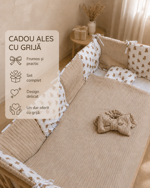 Borduri de protecție pentru pătuc Bej cu ursulet ID999MARKET_6837754 foto