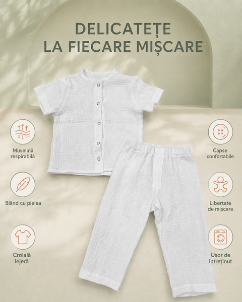 Set din muselină Pampy &mdash; bluziță cu m&acirc;necă scurtă + pantalonași Set din muselină Pampy &mdash; bluziță cu m&acirc;necă scurtă + pantalonași foto