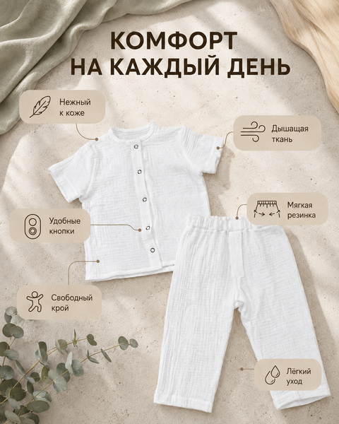Set din muselină Pampy &mdash; bluziță cu m&acirc;necă scurtă + pantalonași Set din muselină Pampy &mdash; bluziță cu m&acirc;necă scurtă + pantalonași foto