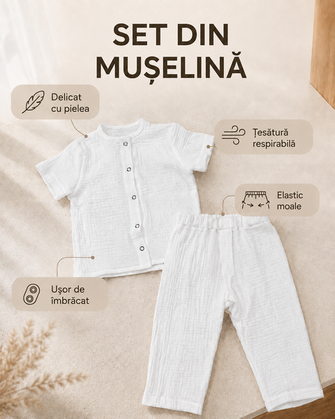 Set din muselină Pampy &mdash; bluziță cu m&acirc;necă scurtă + pantalonași Set din muselină Pampy &mdash; bluziță cu m&acirc;necă scurtă + pantalonași foto