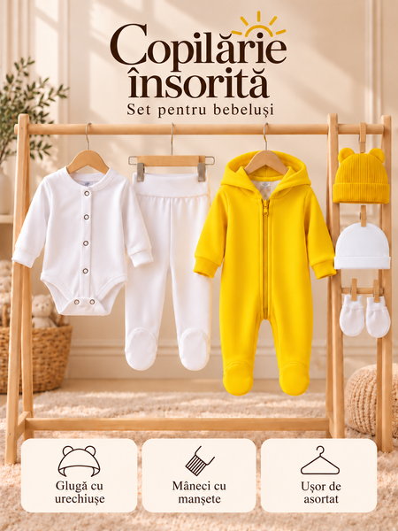 Set (Combinezon + body+ pantolanasi+caiulita) Pampy (0-1 luni) Yellow ID999MARKET_6330205 foto