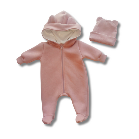 Salopetă Pampy din tricot de bumbac flaușat + căciuliță Light Pink  328328 foto