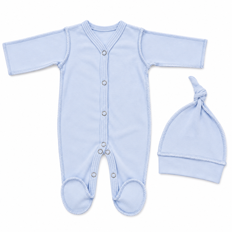 Set pentru prematuri Slip+Căciuliță cu nod Blue 40-44 cm ID999MARKET_6710038 foto