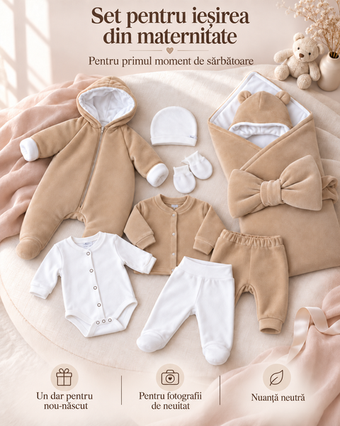 Set pentru externare Pampy din Velur Bej 56-62 cm (1-3 luni) 12813258 foto