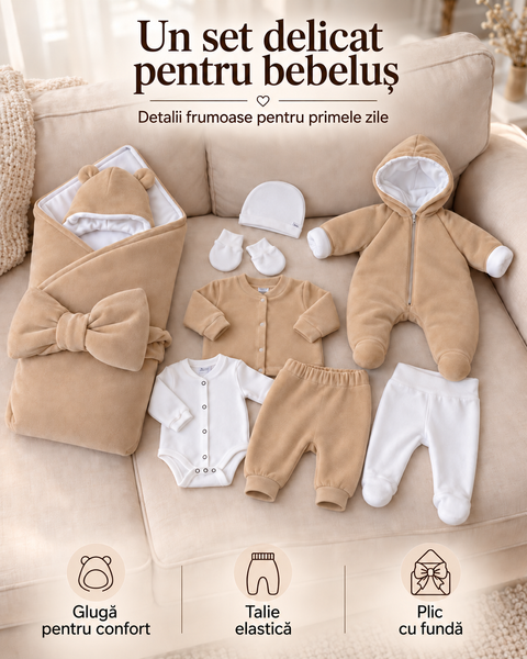 Set pentru externare Pampy din Velur Bej 56-62 cm (1-3 luni) 12813258 foto