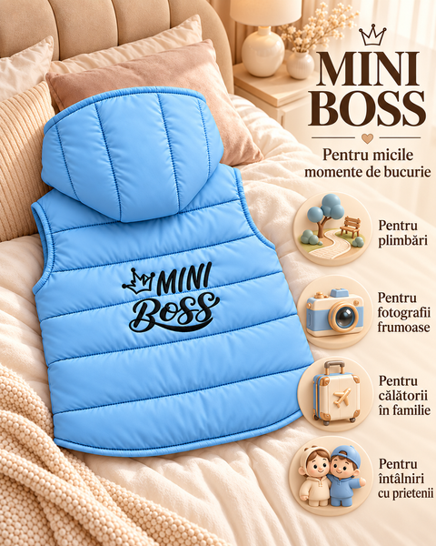 Жилеточка с капюшоном Голубая "Mini Boss" 12-18 месяцев ID999MARKET_6769843 фото