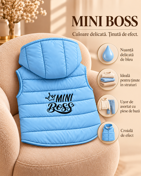 Жилеточка с капюшоном Голубая "Mini Boss" 12-18 месяцев ID999MARKET_6769843 фото
