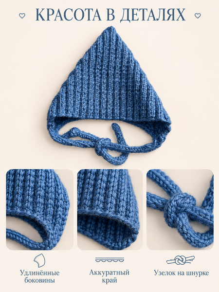Căciulița cu șireturi tricotată Pampy Blue 3-6 luni (40-42 cm) ID999MARKET_6124937 foto