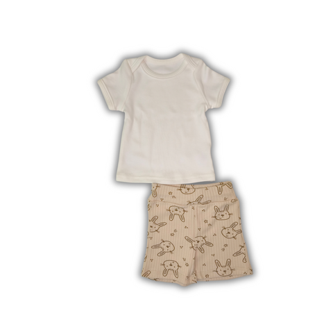 Set Maiou Ivory+Pantalonași Scurți Iepurași pe Bej 62-68 cm (3-6 luni) 15384667 foto