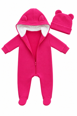 Salopetă Pampy din tricot de bumbac flaușat + căciuliță Pink  56-62 cm (1-3 luni) 6841205 foto