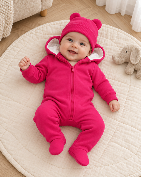 Salopetă Pampy din tricot de bumbac flaușat + căciuliță Pink  62-68 cm (3-6 luni) 6841207 foto