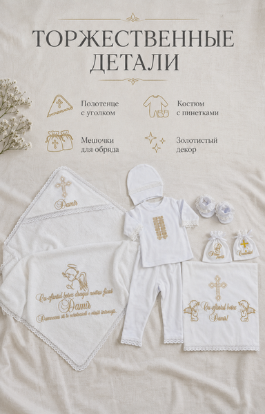 Комплект для крещения Pampy &laquo;Damir&raquo; &mdash; 8 предметов 80-86 см (12-18 месяцев) 72624107 фото