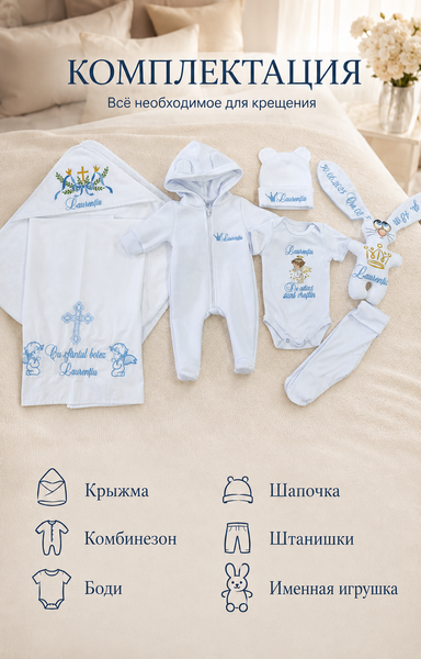 Set pentru botez Pampy cu broderie personalizată 50-56 cm (0-1 luni) 83856730 foto