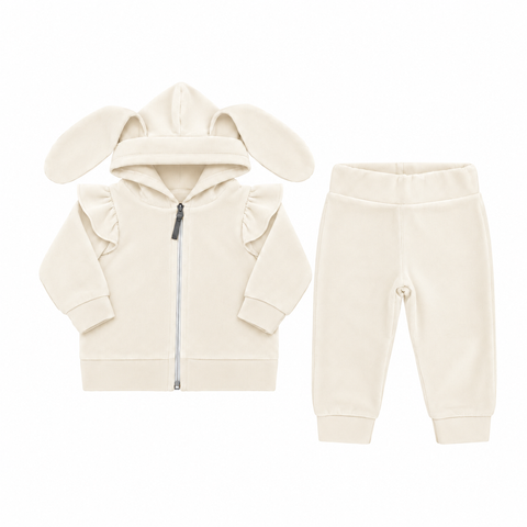Costum Velur şi cu Urechiuşe de Iepuraş Ivory 56-62 (1-3 luni ) 60604333 foto
