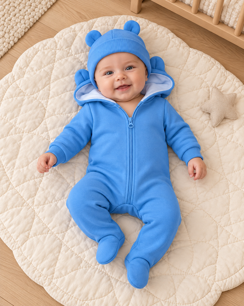 Salopetă Pampy din tricot de bumbac flaușat + căciuliță Blue  86-92 cm (18-24 luni) 6841413 foto
