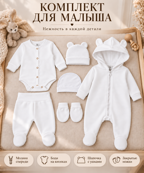 Комплект (Комбинезон+ боди+ шапочка+ ползунки) Pampy (0-1 мес.) White ID999MARKET_6330205 фото