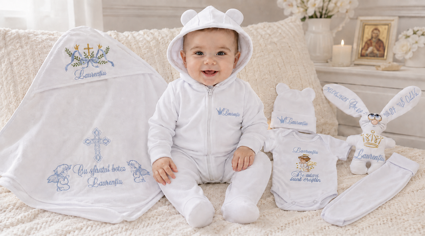 Set pentru botez Pampy cu broderie personalizată 50-56 cm (0-1 luni) 83856730 foto