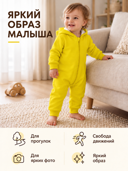 Комбинезон С капюшоном и без ножек Желтый  62-68 см (3-6 месяцев) ID999MARKET_6260034 фото