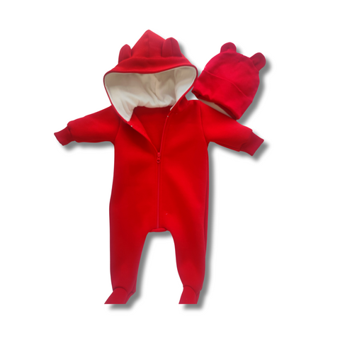 Salopetă Pampy din tricot de bumbac flaușat + căciuliță Red 035741 foto