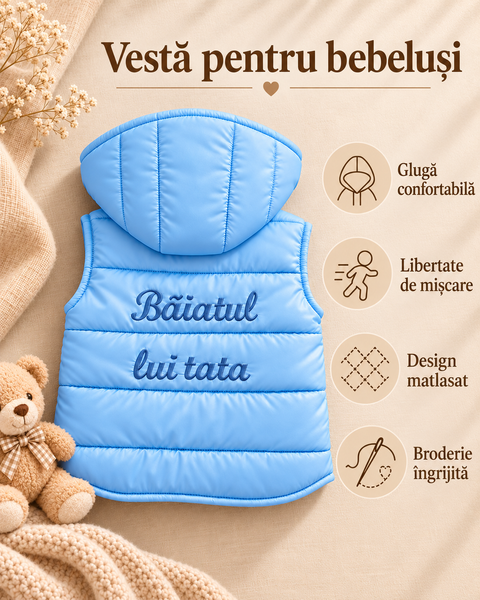 Vesta cu gluga, Albastru "Baiatul lui tata" 3-6 luni ID999MARKET_6769843 foto