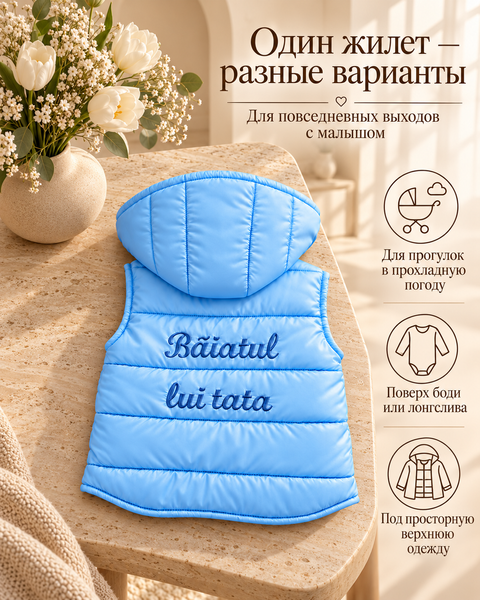 Vesta cu gluga, Albastru "Baiatul lui tata" 3-6 luni ID999MARKET_6769843 foto
