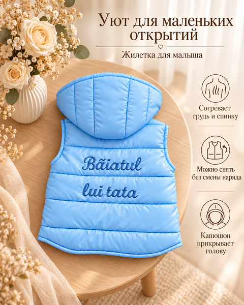 Vesta cu gluga, Albastru "Baiatul lui tata" 3-6 luni ID999MARKET_6769843 foto