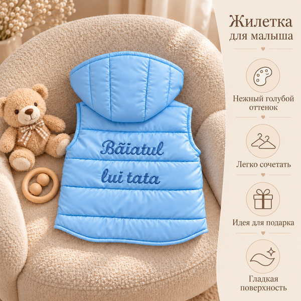 Vesta cu gluga, Albastru "Baiatul lui tata" 3-6 luni ID999MARKET_6769843 foto