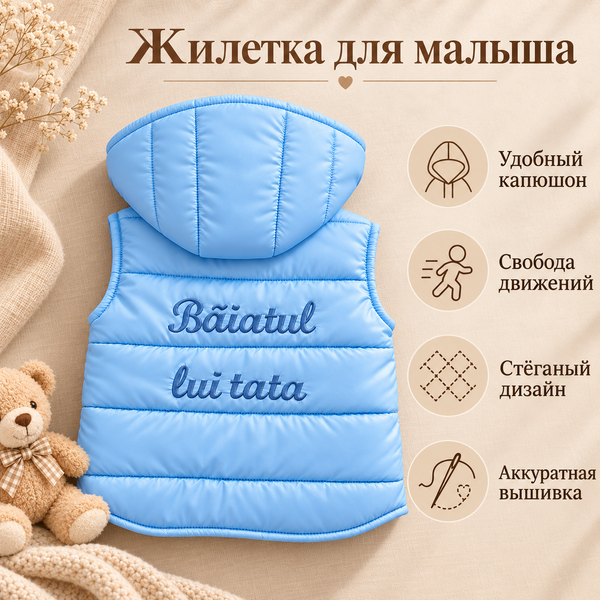 Vesta cu gluga, Albastru "Baiatul lui tata" 3-6 luni ID999MARKET_6769843 foto
