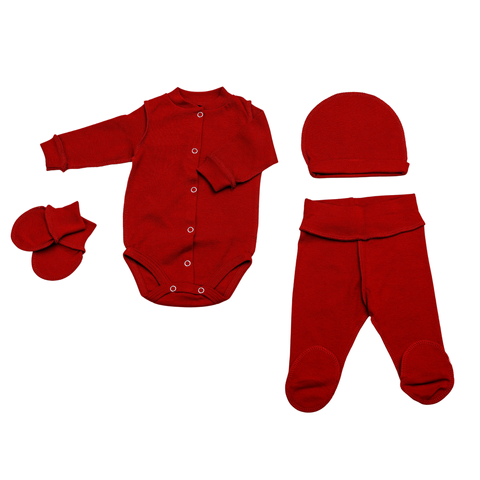 Комплект из 4-х единиц 1-3 месяцев Red (боди+ползунки+ шапочка+антицарапки) ID999MARKET_6768669 фото