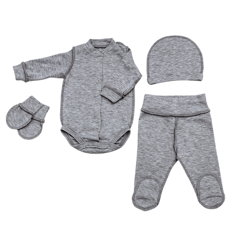 Комплект из 4-х единиц 0-1 месяцев Grey (боди+ползунки+ шапочка+антицарапки) ID999MARKET_6768669 фото