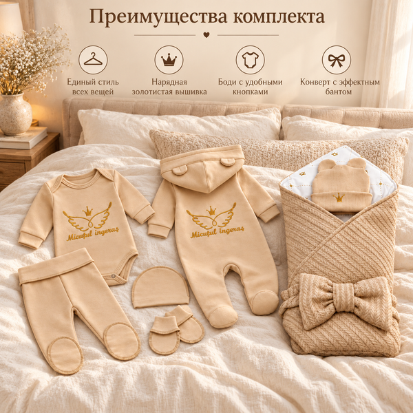 Set pentru externare nou-născut,Micutul ingeras 56-62 cm (1-3 luni)Bej  6817608 foto
