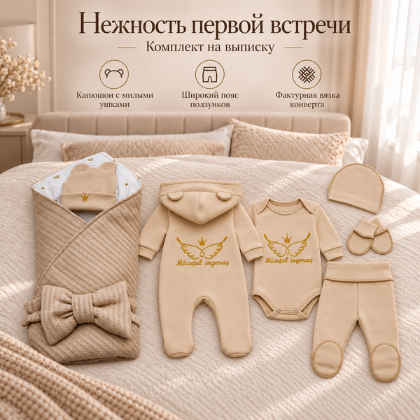 Set pentru externare nou-născut,Micutul ingeras 56-62 cm (1-3 luni)Bej  6817608 foto