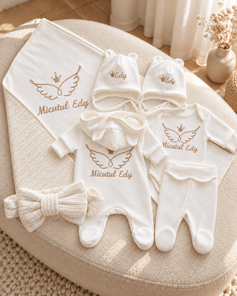 Setul pentru externarea Ivory Personalizat 56-62 cm (1-3 luni) ID999MARKET_6646242 foto