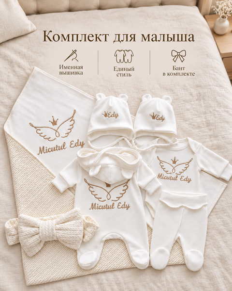 Setul pentru externarea Ivory Personalizat 56-62 cm (1-3 luni) ID999MARKET_6646242 foto