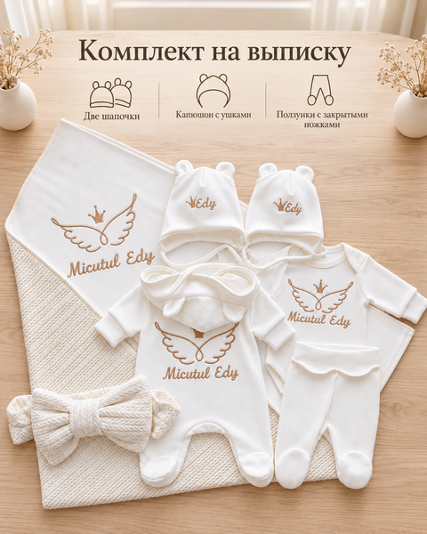 Setul pentru externarea Ivory Personalizat 56-62 cm (1-3 luni) ID999MARKET_6646242 foto