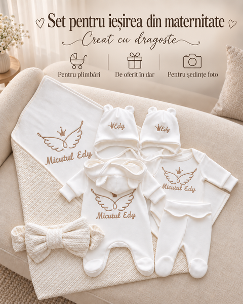 Setul pentru externarea Ivory Personalizat 56-62 cm (1-3 luni) ID999MARKET_6646242 foto