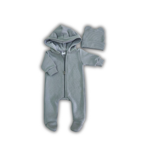Salopetă Pampy din tricot de bumbac flaușat + căciuliță Gray 550898 foto