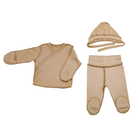 Set din 3 piese 0-1 luni Beige (camasa+pantalonasi+caciulita cu șireturi)  ID999MARKET_6633318 foto