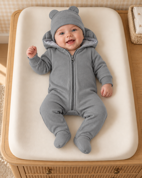 Salopetă Pampy din tricot de bumbac flaușat + căciuliță Gray 68-74 cm (6-9 luni) 20152163 foto