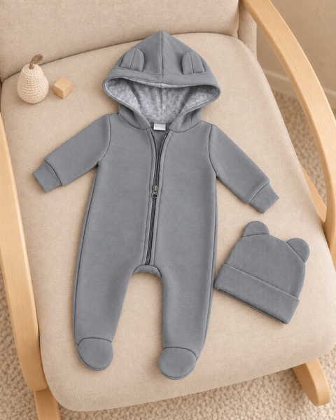 Salopetă Pampy din tricot de bumbac flaușat + căciuliță Gray 68-74 cm (6-9 luni) 20152163 foto