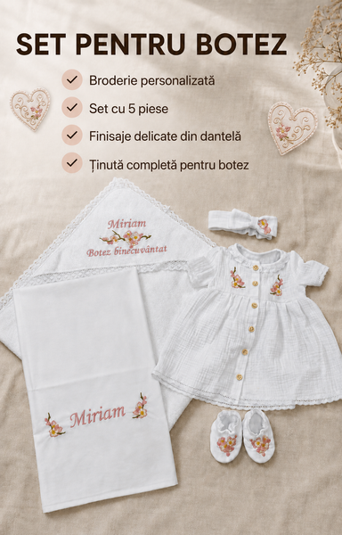 Set pentru botez Pampy pentru fetiță cu broderie personalizată 50-56 cm (0-1 luni) 44990989 foto